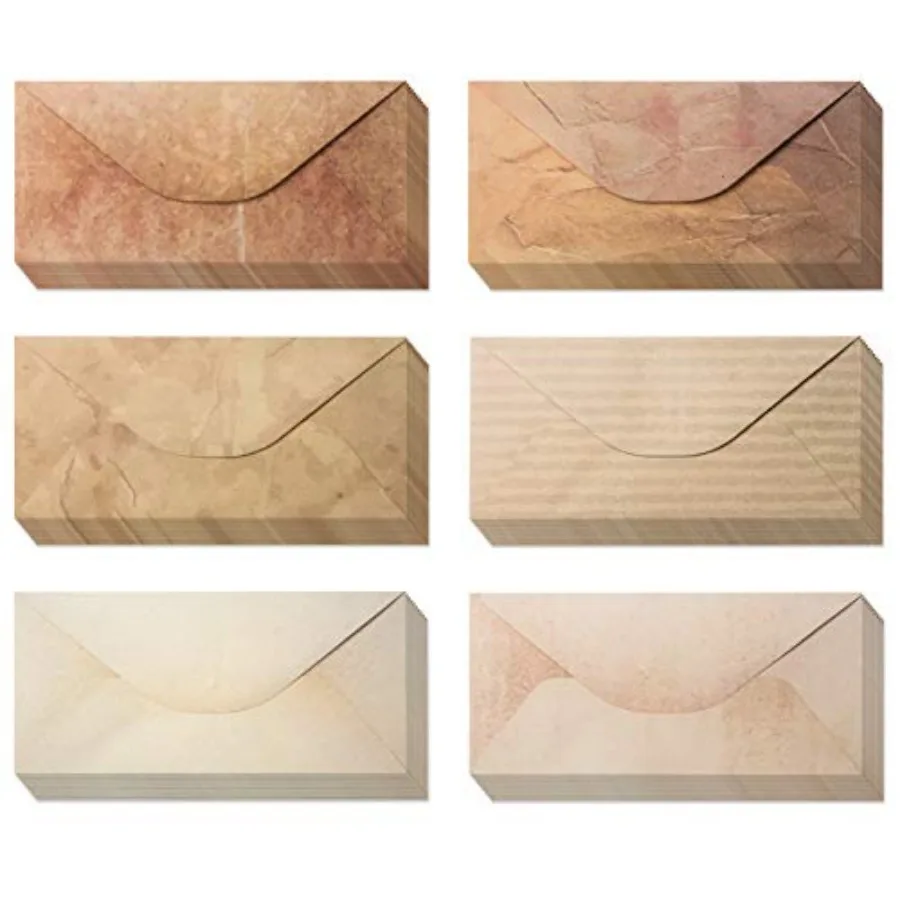 

Pack 48 Vintage Style Envelopes - Classic Aged Envelopes in 6 que Designs - Old Looking Antique Looking- 4 x 8.7 inches 48 Pack