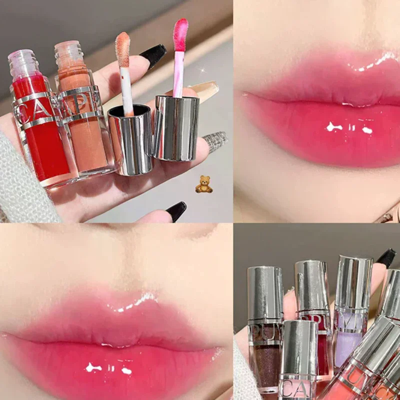 Cappuvini Peach Jelly Water Light Glass Gloss Lip Gloss Lasting Non-stick Waterproof Lip Plumping Moisturizing Lipgloss Makeup