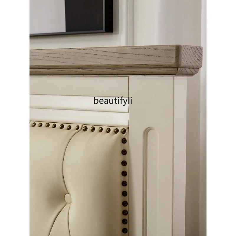 QQ132 American Light Luxury Solid Wood Bed Napa Soft Bag Marriage Bed High Box Storage Master Bedroom High Bedhead Big Bed