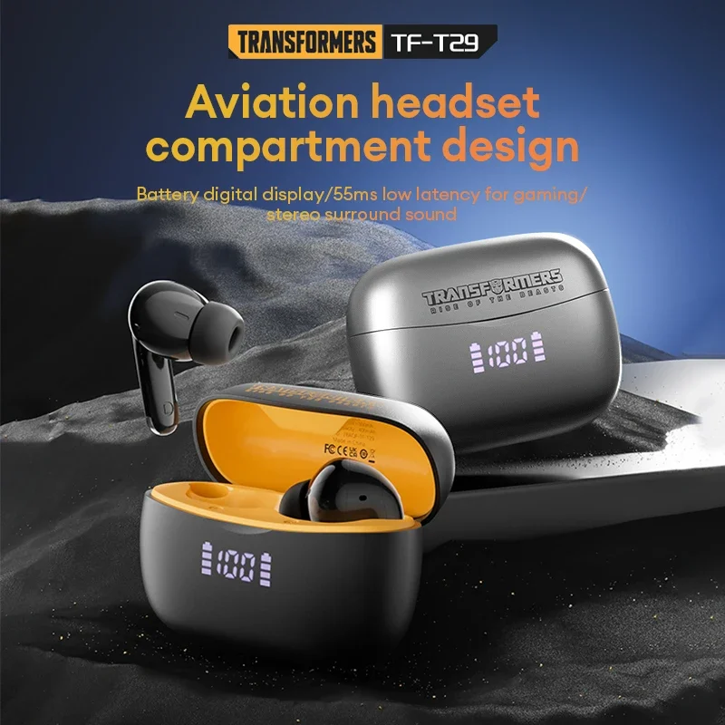 

TRANSFORMERS TF-T29 Bluetooth V5.4 Wireless Headphones Noise Reduction HD Call Earphones Long Endurance Battery Display Earbud