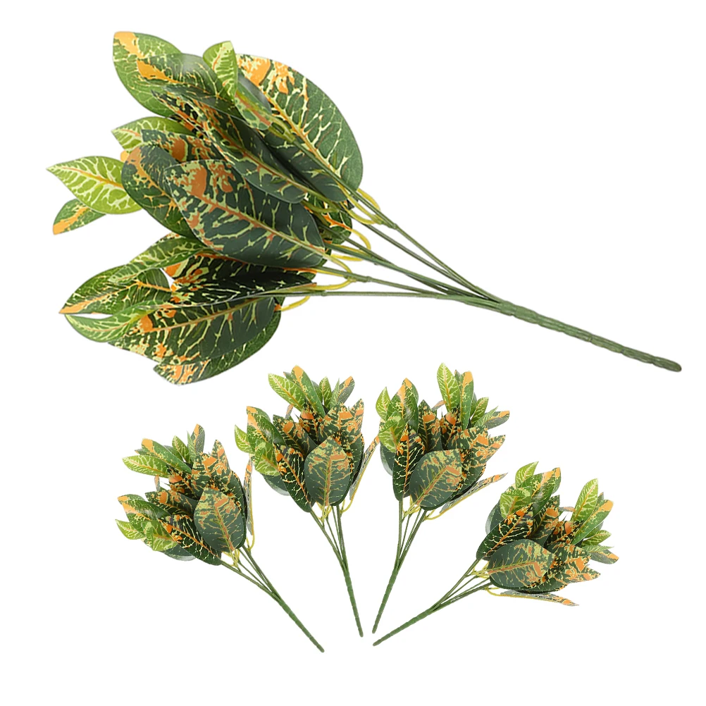 

5pcs Artificial Golden Leaves Faux Plants for Outdoors Indoor Decor Realistic Low Maintenance Garden Greenery Garland Croton