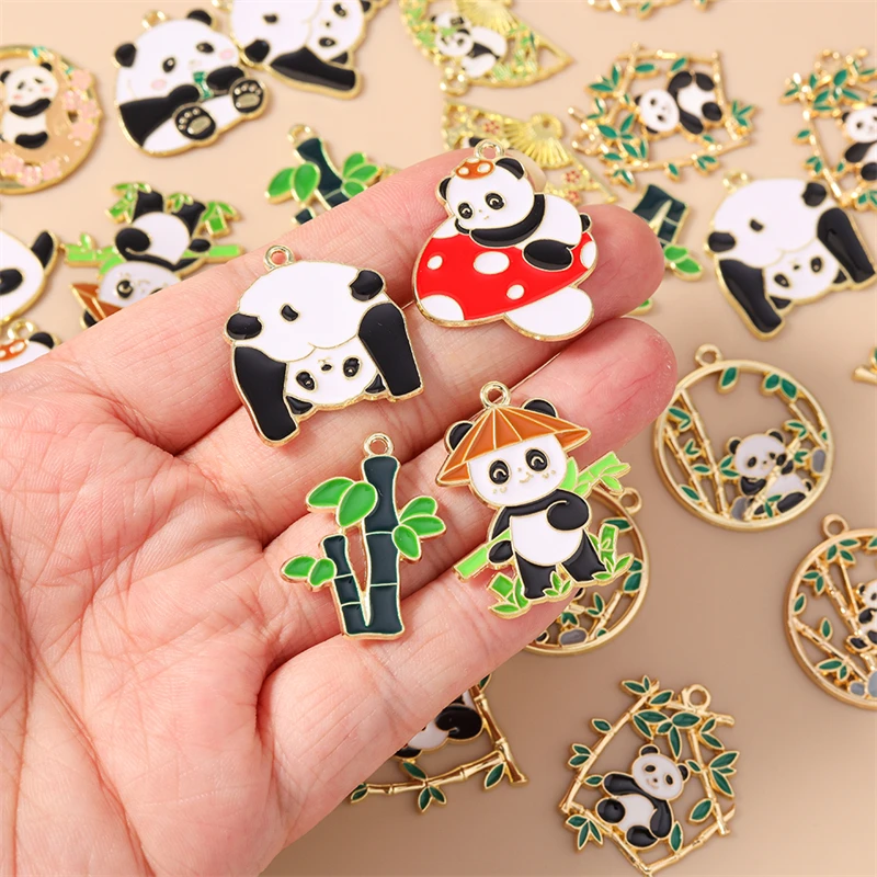 10 Stück gemischte Cartoon-Tieranhänger aus Emaille, Panda-Bambus-Anhänger für Schmuckherstellung, Ohrringe, Anhänger, Halsketten, DIY-Bastelzubehör – Detail 2