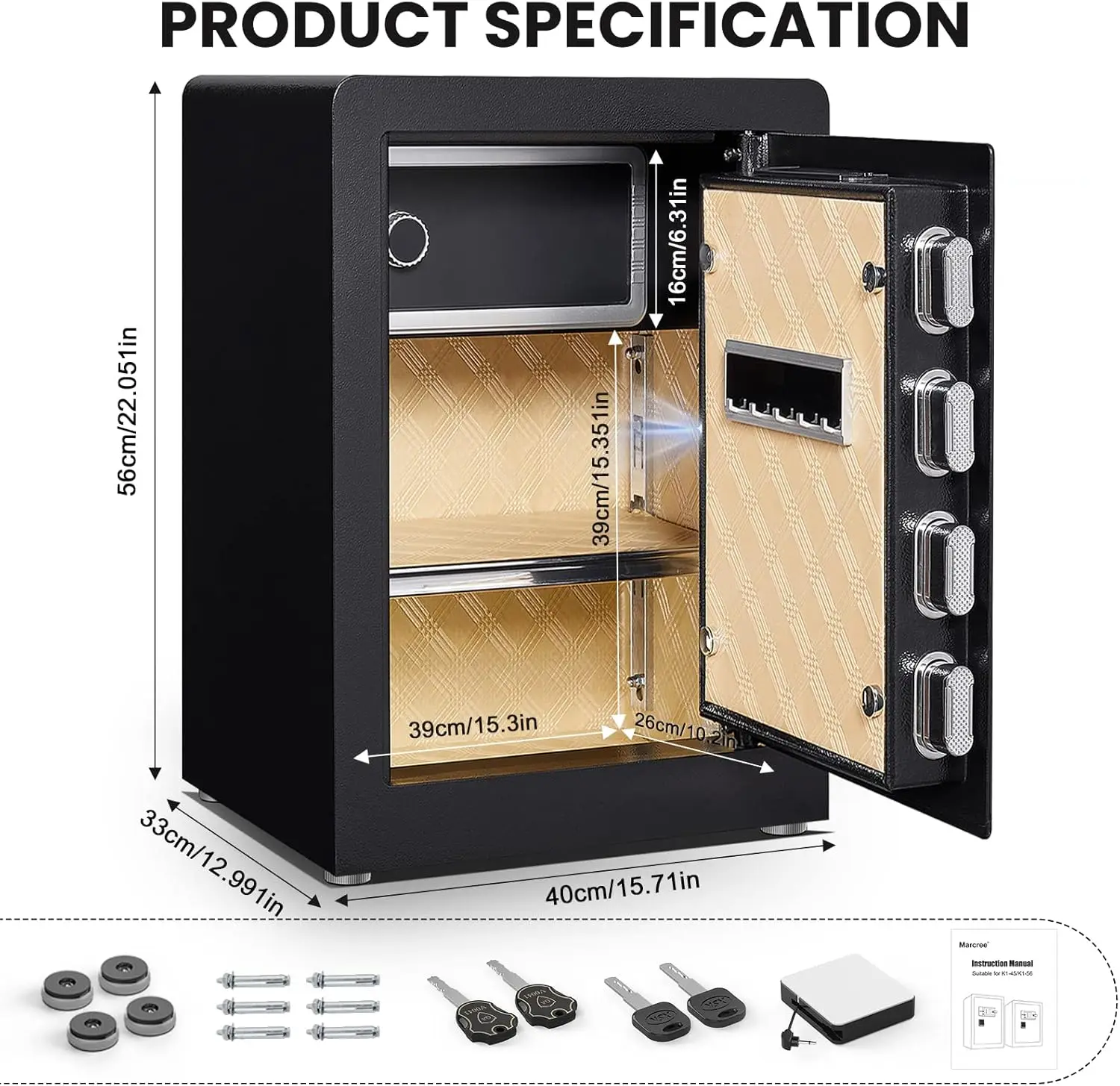 Biometric Fingerprint Safe Box, 2.6 Cub Fingerprint Safe with Voice Prompt and Private Inner Cabinet, Home Safe Touch Screen