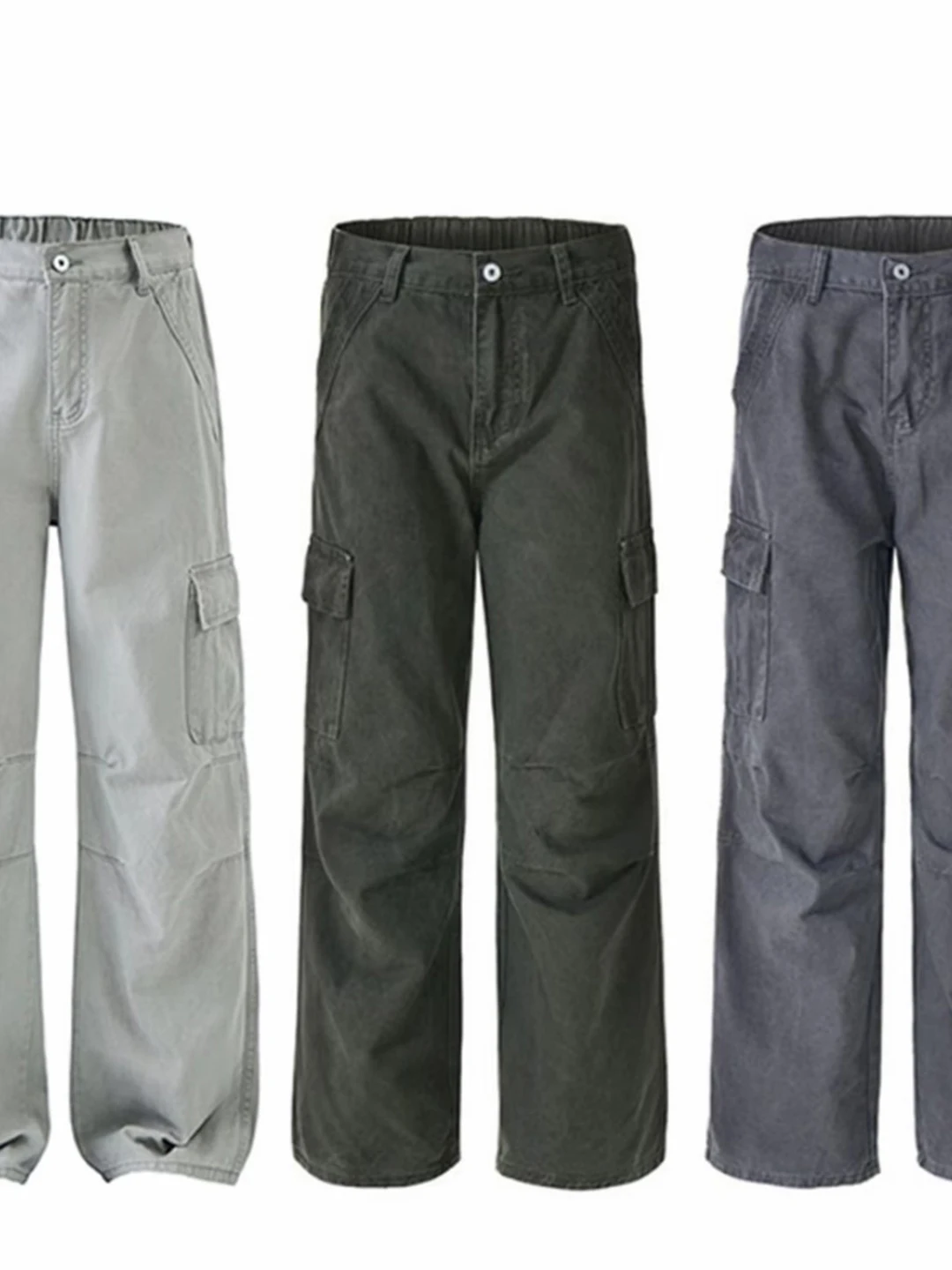 

American Retro Folded Cargo Pants for Men Casual Straight Leg Trousers Multi Pockets Street Style Cleanfit Polyester Fiber