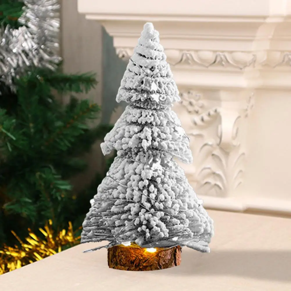 Durable Christmas Tree Ornaments 3d Christmas Tree Miniature Snow Pine Tree with Wooden Base Festive Table Decor for Winter