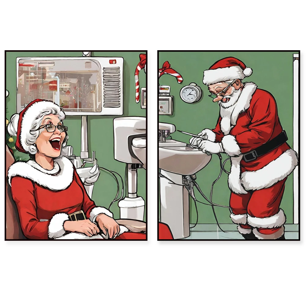 Dental Art, Santa Claus Visiting the Dentist, Dental Christmas Wall Art, Christmas Dental Painting, Dental Office Decor Poster G