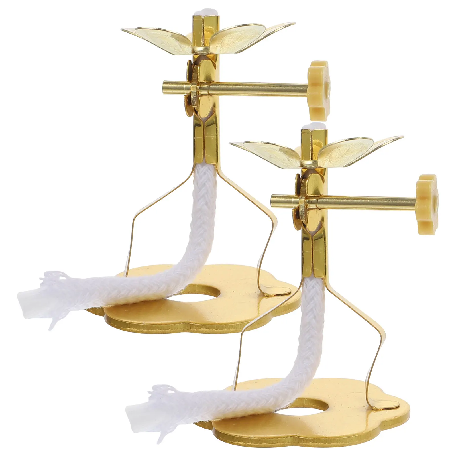 

2 Pcs Windproof Lotus Oil Lamp Wick Holders Adjustable Stand Small Size Metal Alloy Home Decor