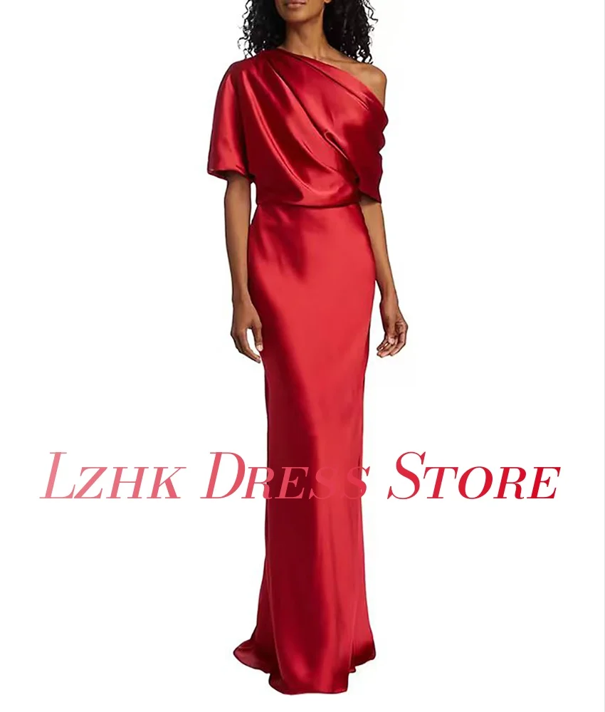 カスタマイズされた優雅なサテンマーメイドワンショルダーイブニングドレス気質ハーフスリーブフロアレングスウエディングドレスカスタムサイズ