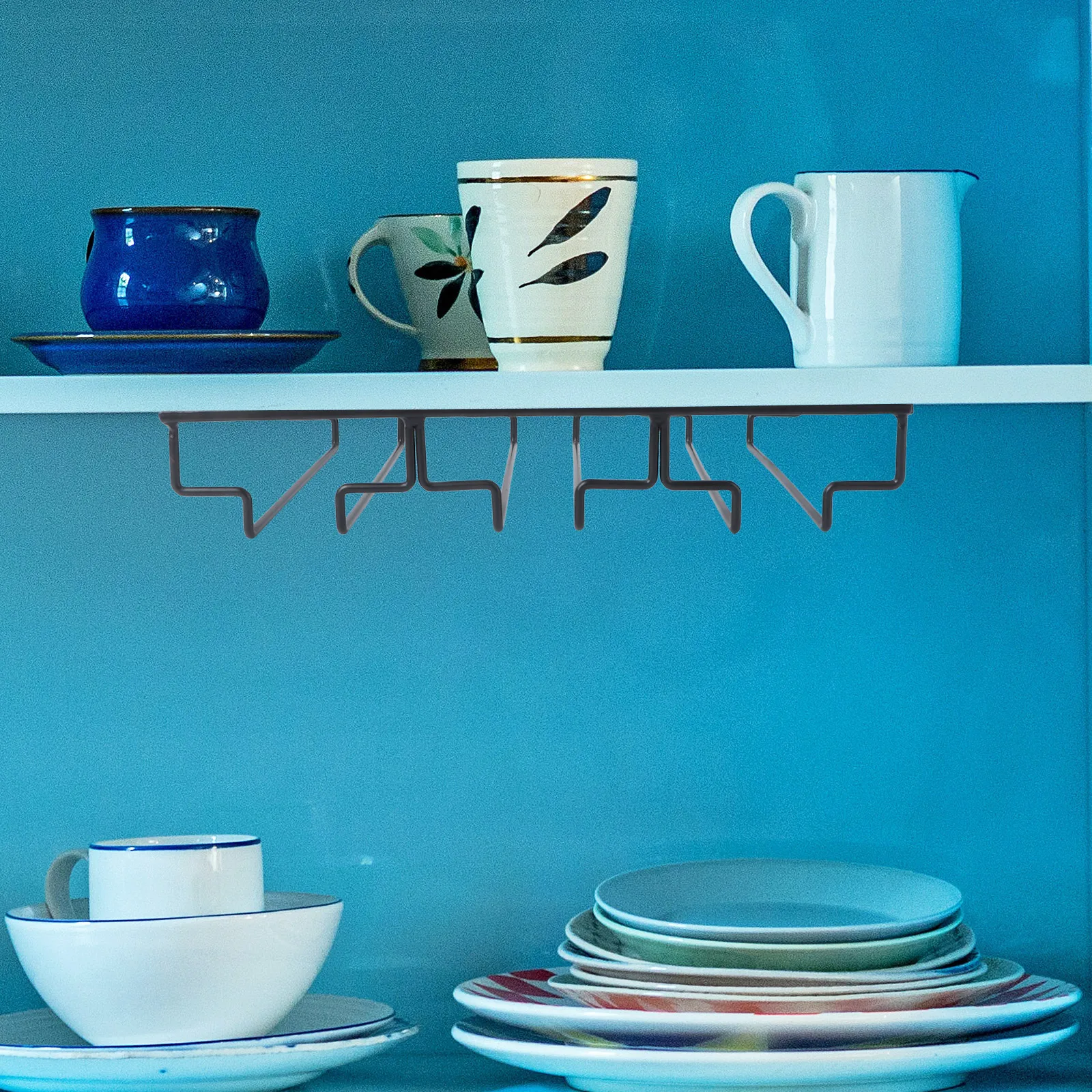 

3 Rows Wine Glass Holder Iron Upside Down Goblets Display Rack Hanging Stemware Hanger Wall Mount Kitchen Storage Organizer