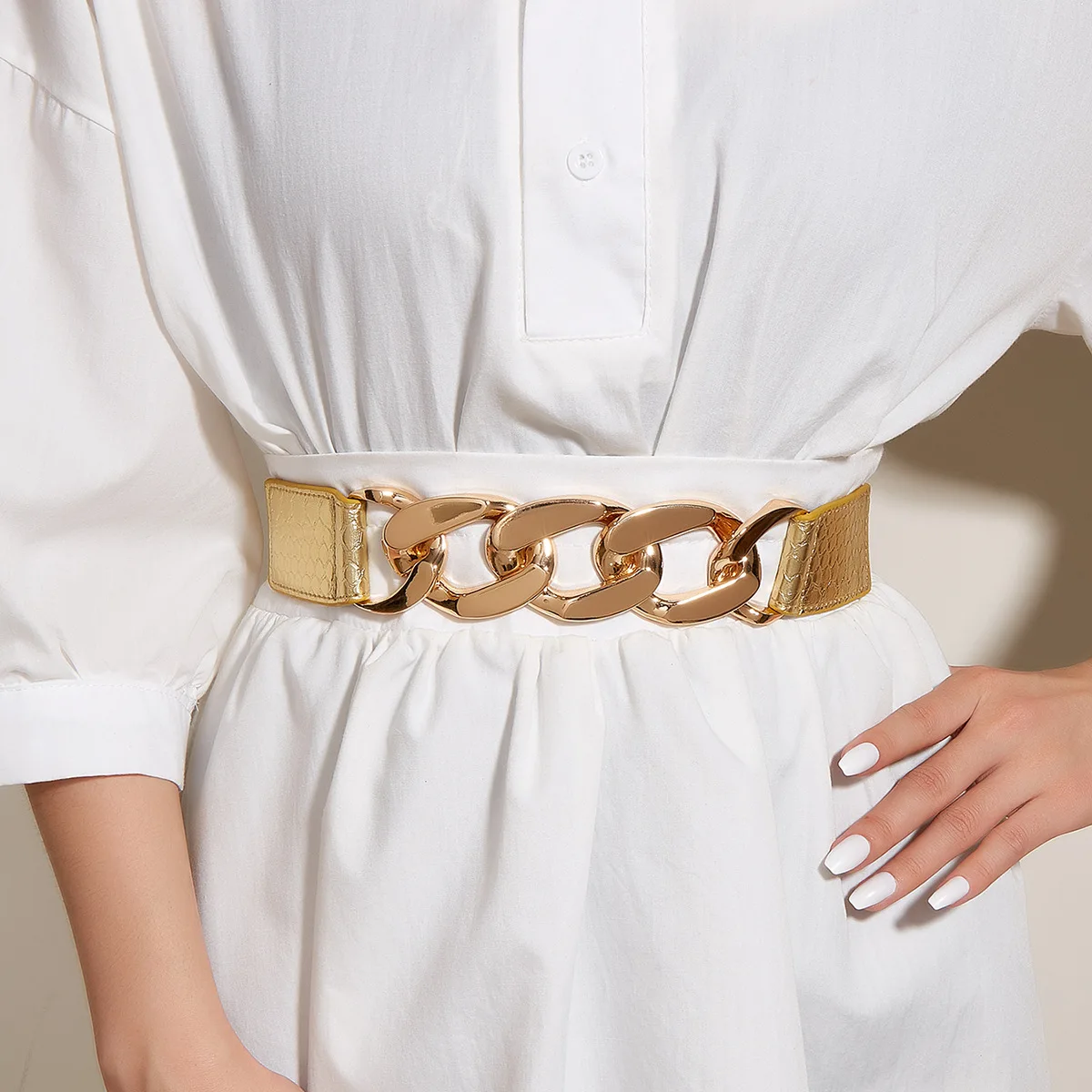 

Gold Chain Buckle Belt Women's Decorative Coat with Dress, Belt Waist Elastic Elastic Waist Seal Wide Luxury Women Belt