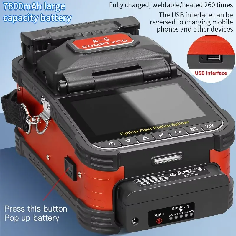 COMPTYCO A-5 Fiber Optic Fusion Splicer SM MM Multilingual Optical Fiber Welding Machine Fiber Core Hot Melt Built in OPM VFL