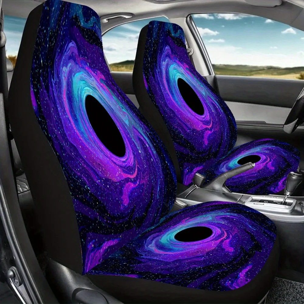 قطعتان من أغطية مقاعد السيارة ذات الطباعة الفنية الدوامة الكونية للنساء والرجال، واقي المقعد الأمامي العالمي للسيارات وسيارات الدفع الرباعي وسيارات السيدان و