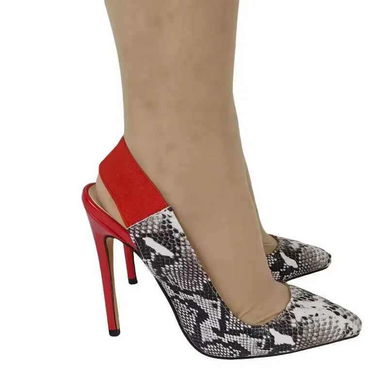 

SHOFOO Fashionable women's high heels. Multi colored leather pointed shoes. About 11cm heel height. Slingbacks heels shoes.34-46