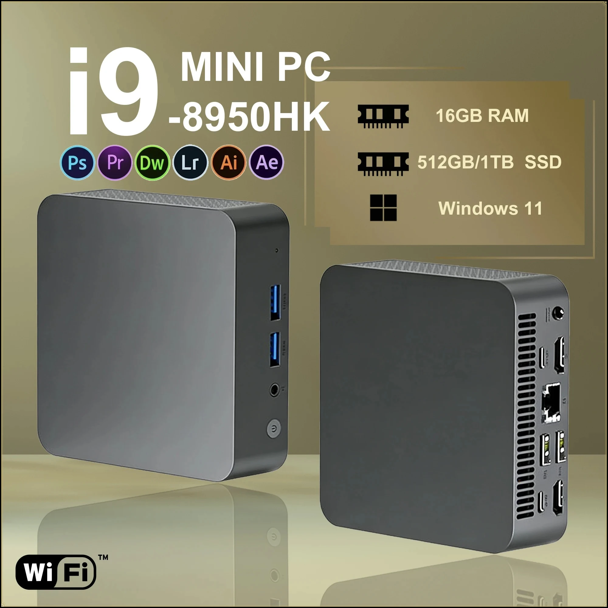 MINI PC Windows 11 Core i9 8950HK 128GB RAM 1TB 2TB SSD WIFI 6 BT5.2 4K HD Mini Gaming Office Study Pc