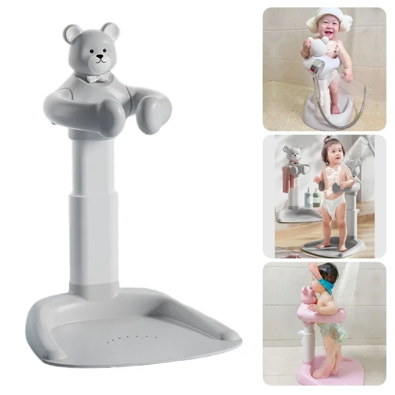 Portable Baby Standing Bath Rack Shower Support Holder Height Adjustable Infant Bathtub Stand with Nonslip Large Base