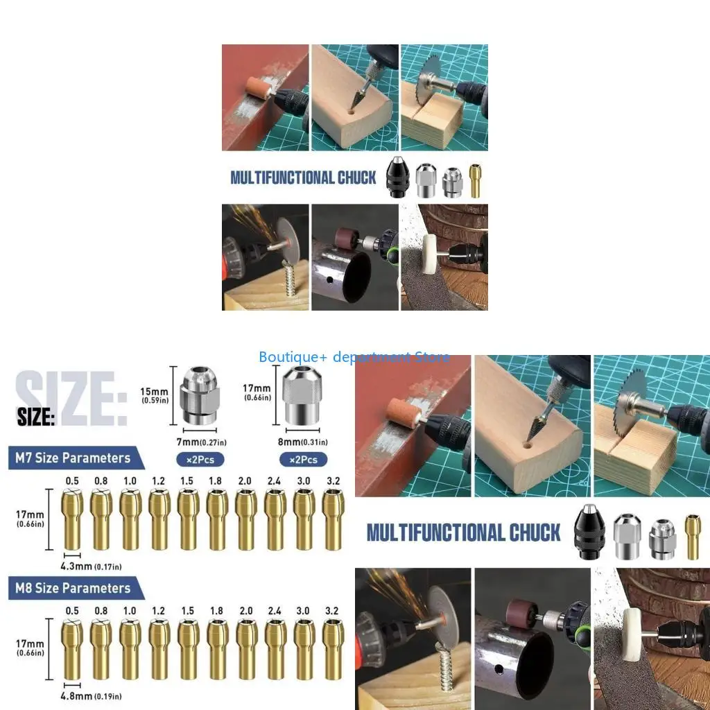 

E1PD 15PCS Power Tool Mini Drill Brale Collet Collet Collet Fordremel Rotary Tool 0,5-3,2 мм