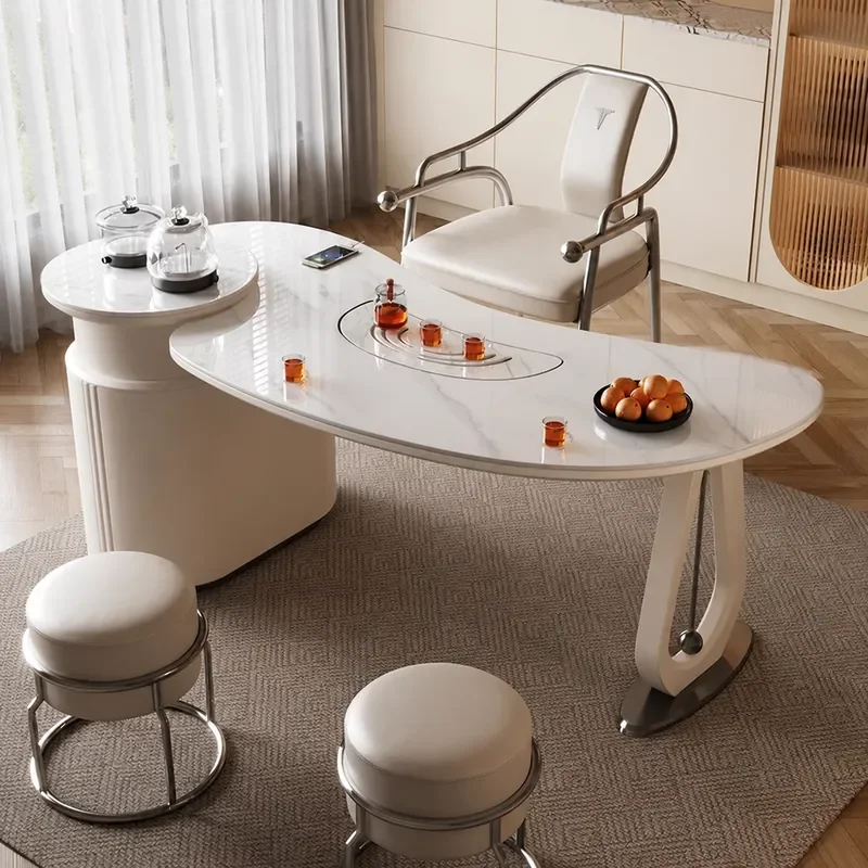 Modern Simple Rock Slab Tea Table and Chair Set for Home Balcony Cream Style One Click Intelligent Water Feature High End