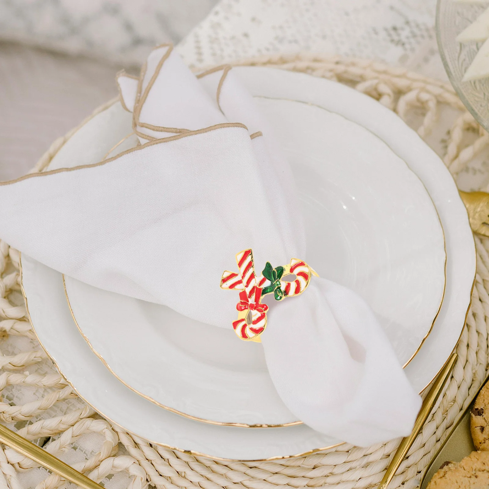 4 шт., рождественские кольца для салфеток, сплав в форме трости, декоративные пряжки для салфеток, Рождественский декор стола, Свадебная вечеринка, Рождественская пряжка для салфеток