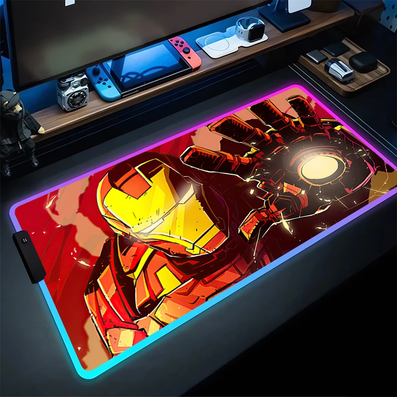 I-iron Man-alfombrilla de ratón grande para juegos, alfombrilla de goma antideslizante para teclado de ordenador, decoración del hogar, RGB