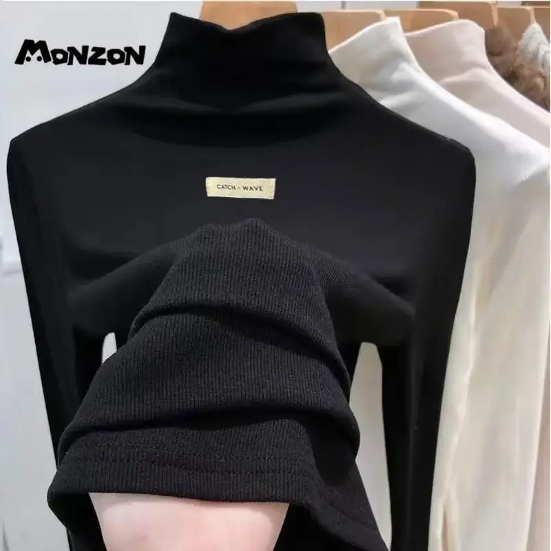 

German Velvet Threaded Half-high Collar Autumn and Winter Bottoming New Skin-friendly Elastic Slim Bottoming Long-sleeved Top