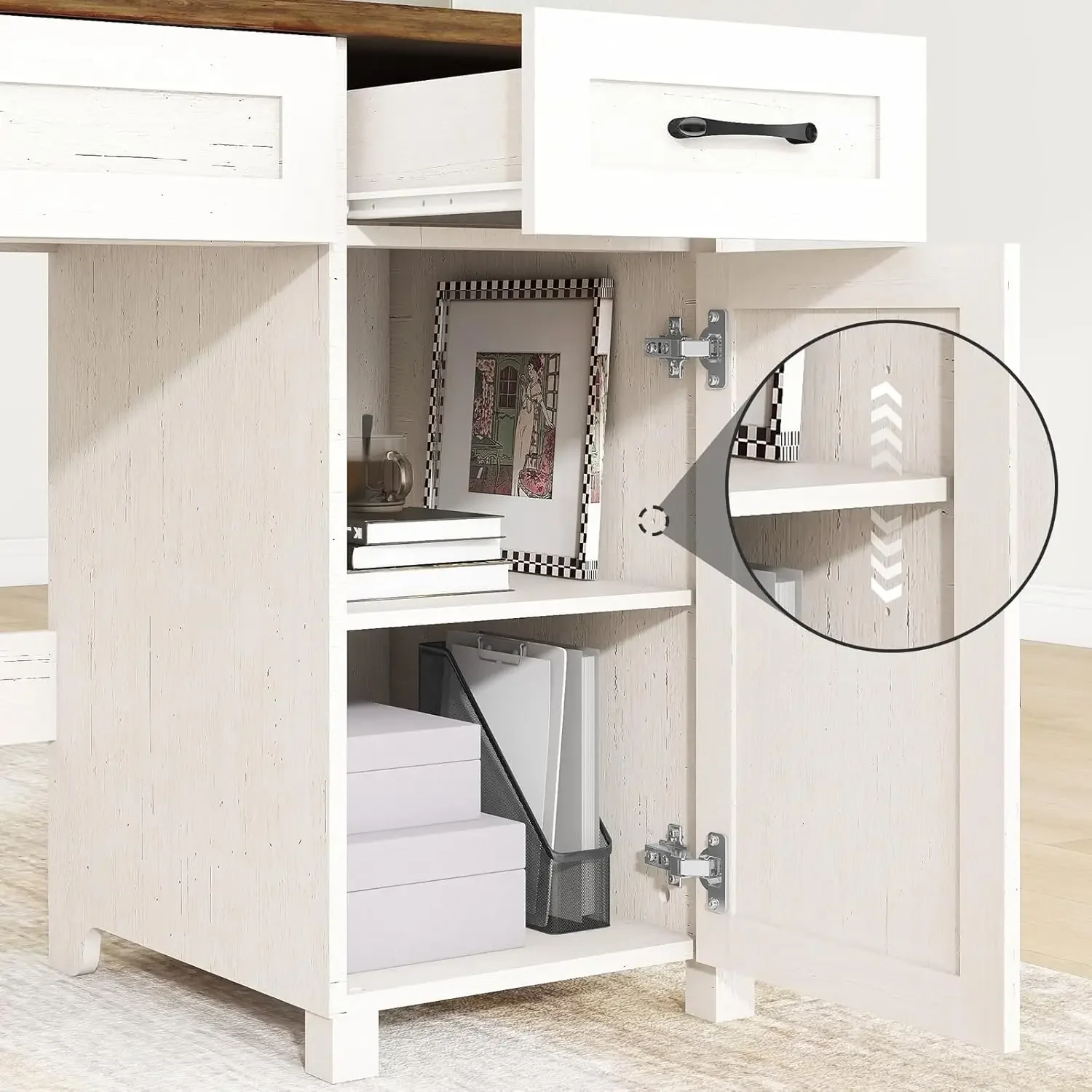 Farmhouse 47" Executive Desk, Computer Desk With Drawers And Cabinet, Workstation Computer Desk For Study And Home Office|