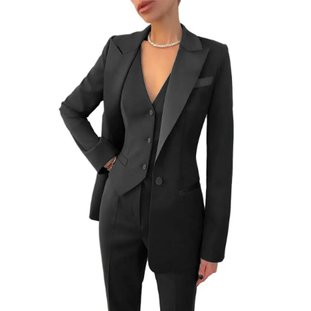 Black Women's Suit Blazer Vest Pants 3 Piece For Office Work Slim Fit Burgundy Jacket Sets Formal Wedding Clothing костюм женски