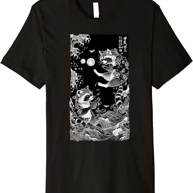 Raccoon Samurai Duel Ukiyo E Battles Japanese Art Print Premium T Shirt