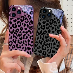Green Tempered Glass Phone Case For IPhone 15 Pro 14 13 12 Mini 11 XS Max XR 7 8 Plu SE 2020 2022 Black Leopard Print Blue