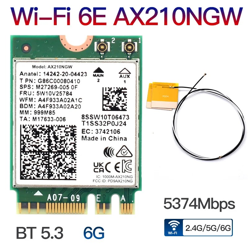 Tarjeta inalámbrica AX210 WiFi 6E Bluetooth 5,3 802.11AX M.2 Tri Band 2,4G/5G/6Ghz Mini PCI-E adaptador de red AX200 para Windows10/11