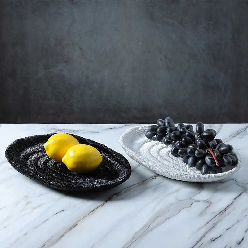 Creative Resin Crafts Oval Tray Fruit Dish Coral Print Snack Plate Desktop Storage Container Home Decoration Accessories
