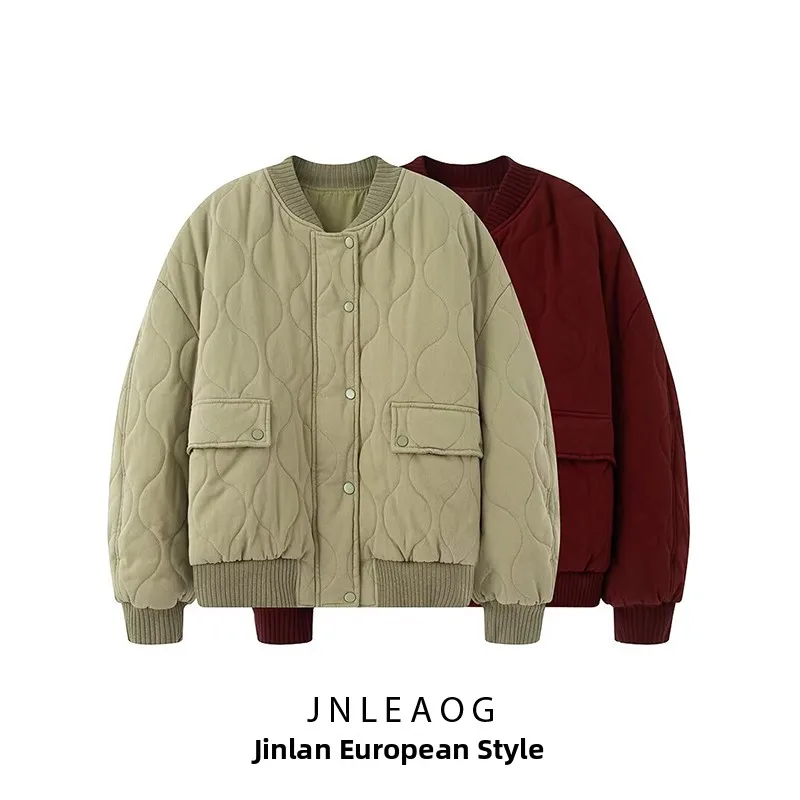 

JNLEAOG Faionable Loose Pilot Jaet Хлопковое пальто Женское уличное длинное свековое пальто на молнии круглого цвета Ne Цвет Осенняя новинка ...