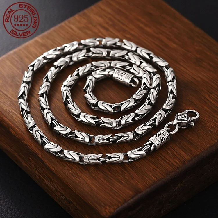 Factory Price New Fashion 100% Pure S925 Silver Jewelry Retro 6MM Thick Six-Character Mantra Trendy Personality Man Necklaces