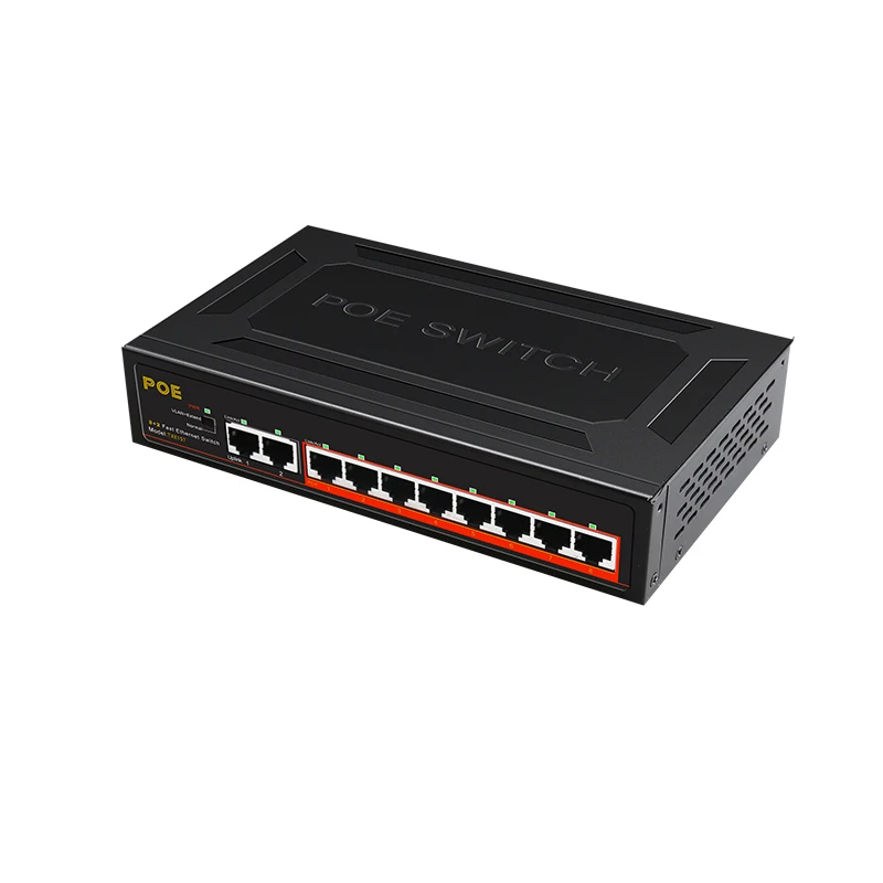 Imagem -02 - Poe Ethernet Switch para Roteador Wifi 10 Portas Portas 100mbps Rj45 Rede Lan Rápida Switch Inteligente Portas Uplink