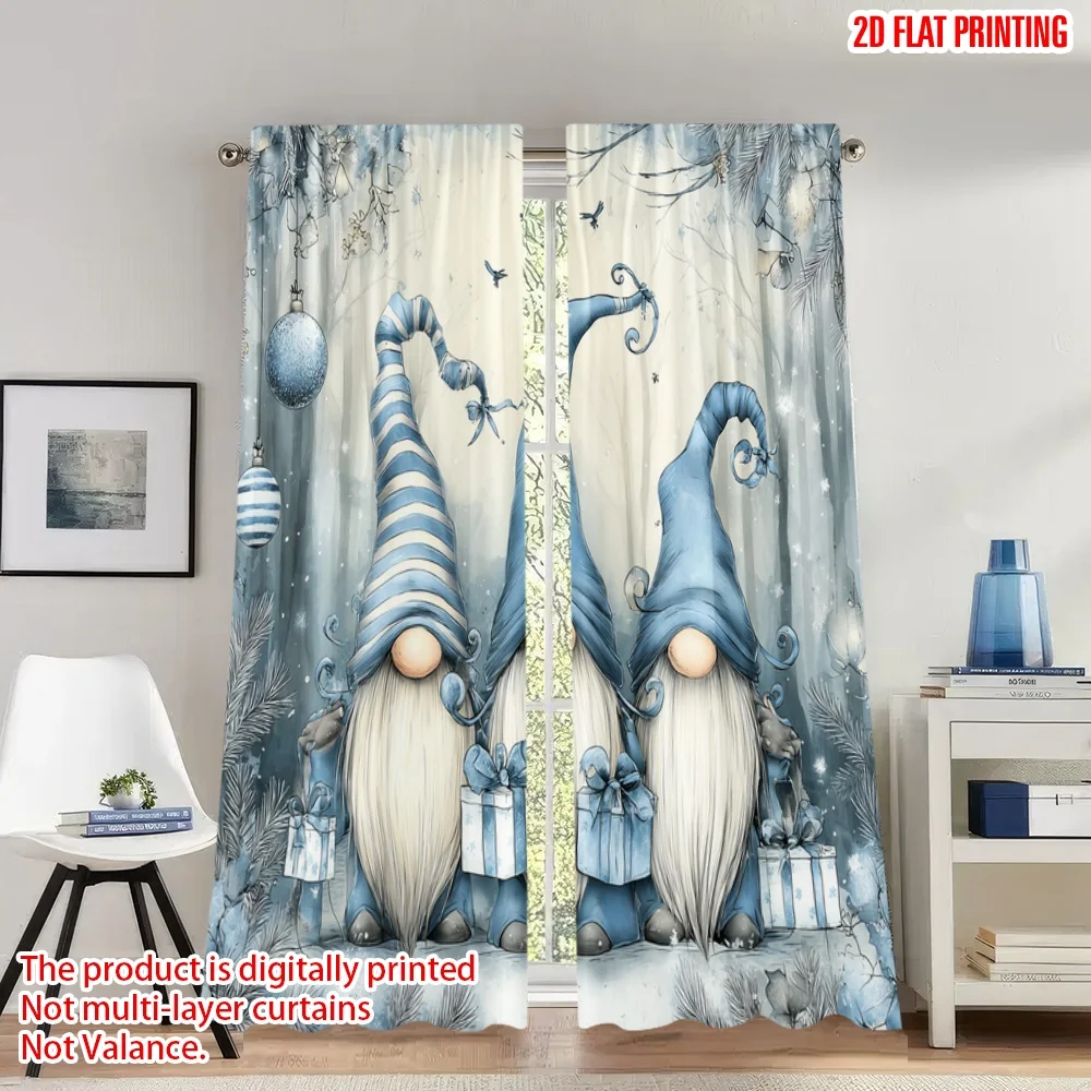

2pcs 2D flat printing Christmas Hot Party Curtains Christmas Gnomes Winter Snow_a Digital Printed Polyester Drapes Family Party