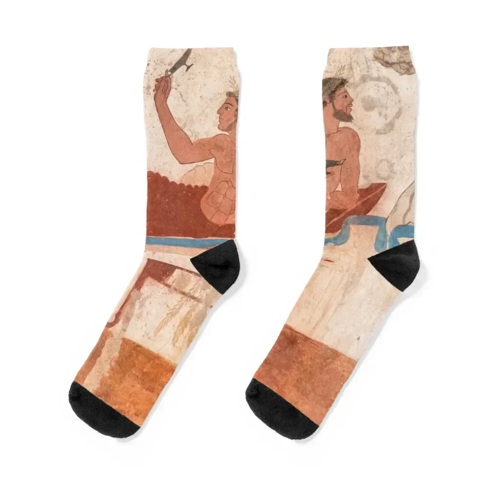 Ancient Roman Wall Painting from Paestum Italy Socks men cotton high quality cotton christmas stocking Ladies Socks Men's