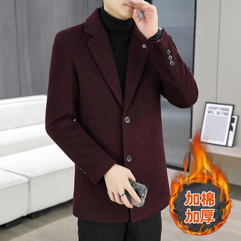 Autumn Korean Version Men's Woolen Jacket Medium Length Casual Business Trench Coat Wool Blends Social Streetwear Overcoat 4XL