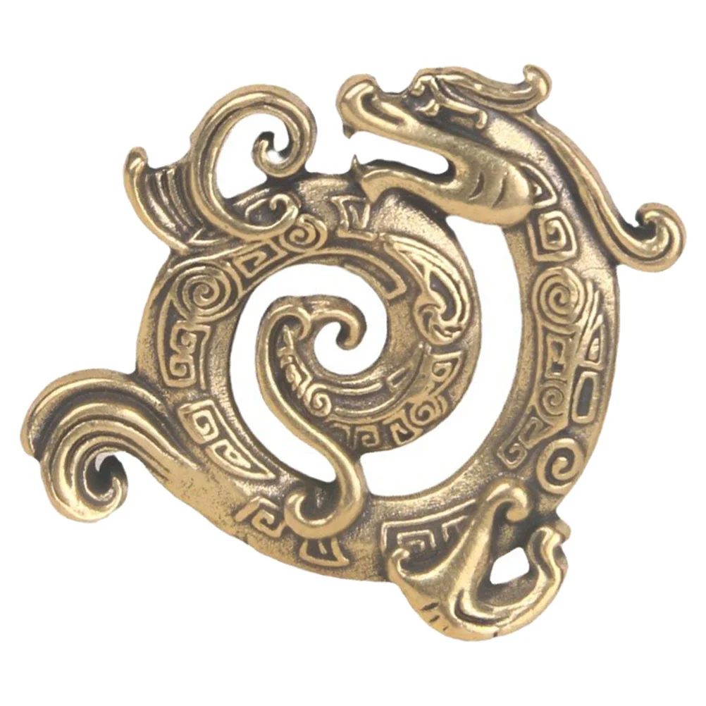 Brass Dragon Ornament Round Number Brooch Bronze Pin Bookshelf Decor Model Decoration Table Wen Wan