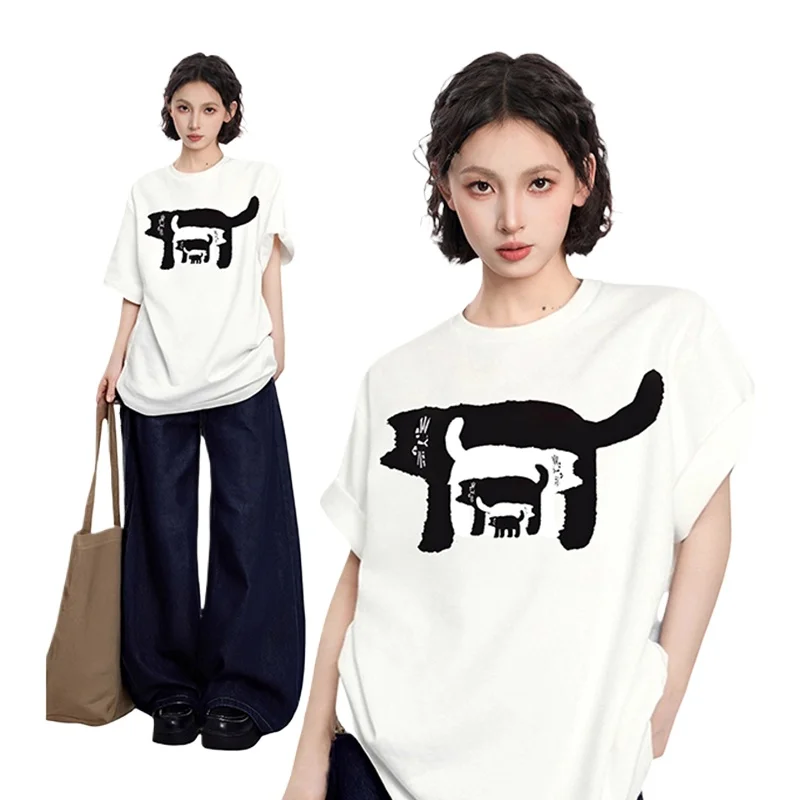 

Хлопковая футболка оверсайз в стиле ретро, унисекс, летняя новинка 2026, модная, повседневная, универсальная