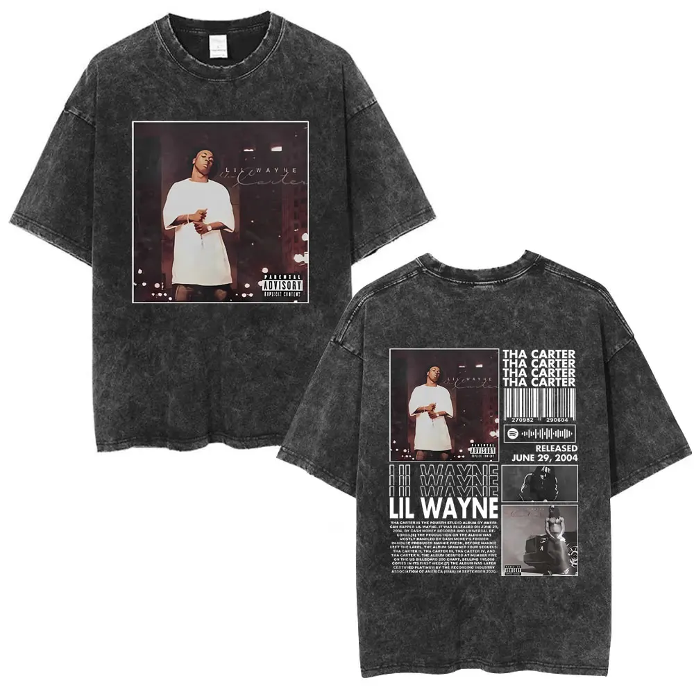 

Washed Vintage Rapper Lil Wayne Tha Carter Graphic T Shirts Men Women Hip Hop Fashion Short Sleeve T-shirts Oversized Streetwear