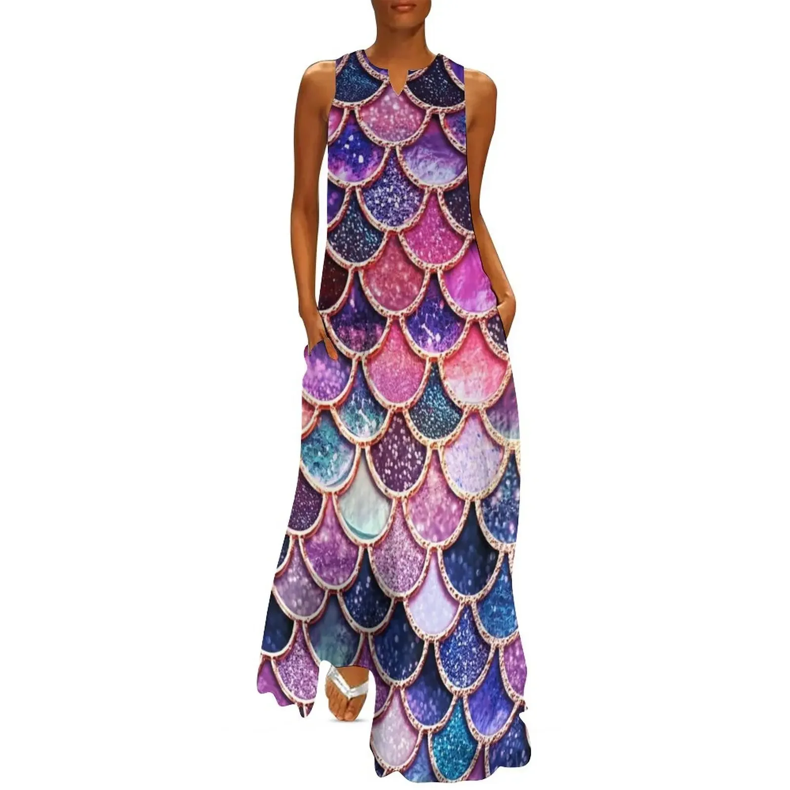 

Pink Sparkle Faux Glitter Mermaid Scales Long Dress dress dresses summer dresses for women 2025 Dress