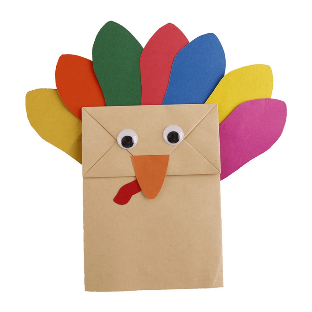 

3pcs Diy Craft Accessories Fire Turkey Handmade Paper Bag Kids Educational Decoration Classroom Supplies Thanksgiving Decor