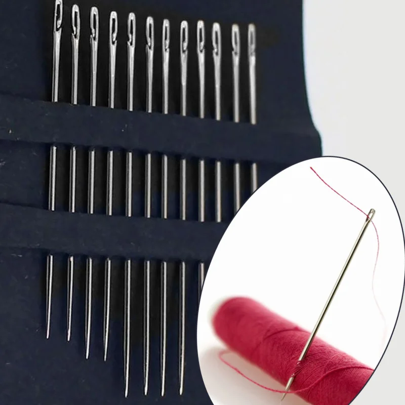 12pcs Sewing Needles 3.6-4.2cm Side Opening Hole Fast Throughing Stainless Steel Darning Hand Needle Tools Home Diy Jewelry