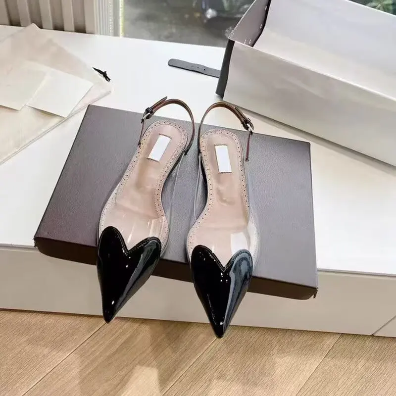 

New Handmade Heart-shaped Cowhide Patchwork Single Shoe For Women, Transparent Film Pointed Flat Sandals