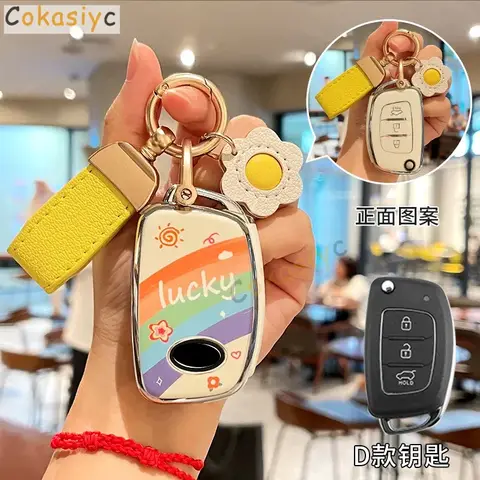 TPU 자동차 플립 키 케이스 커버 포브, 현대 그랜드 i10 2023 IX35 IX45 I20 I30 HB20 엘란트라 솔라리스 소나타 산타페 스포츠 투싼용