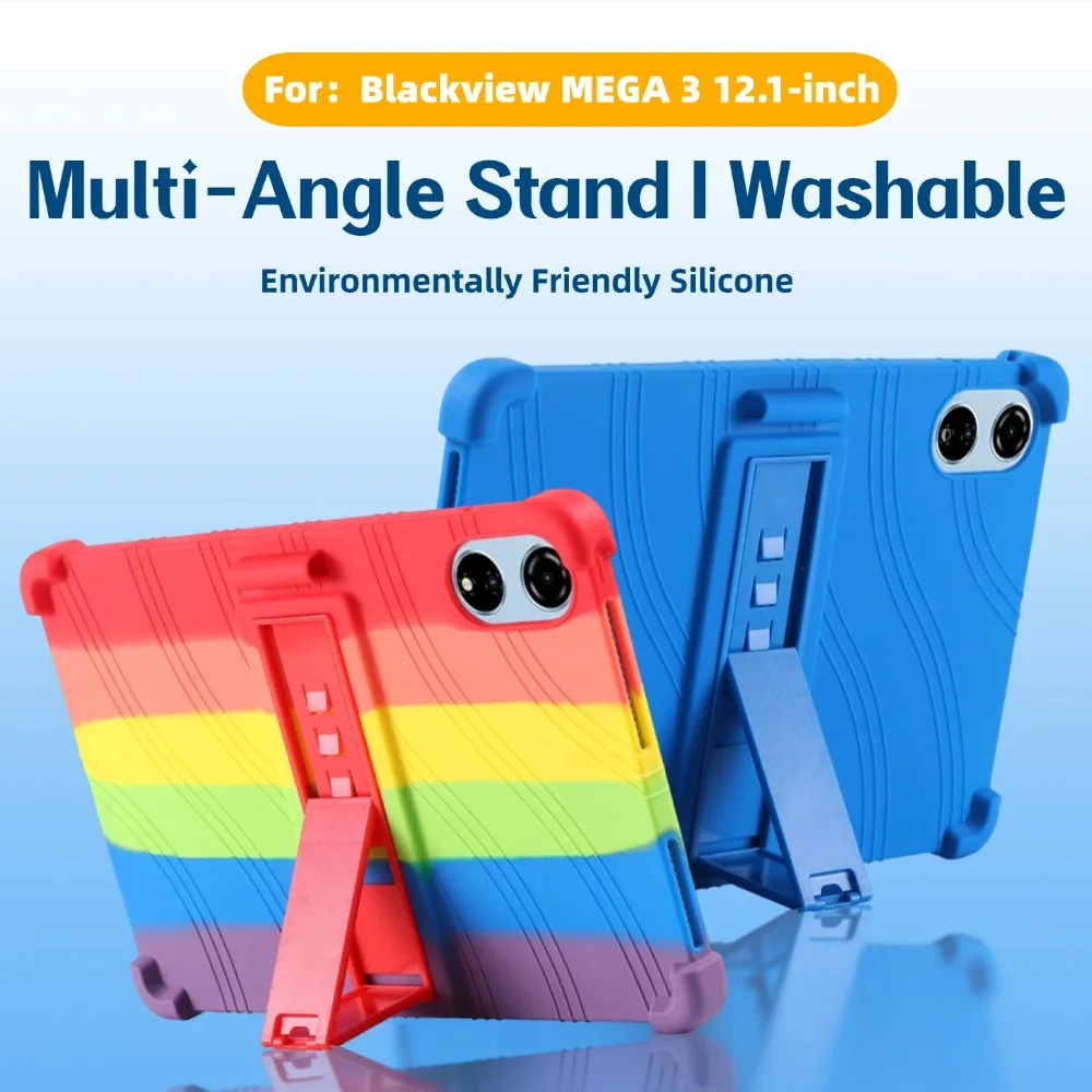 Soft Silicone Cover for Blackview Mega3 Mega 3 Tablet Case 12.1-Inch 2025 Full-Body Shockproof Protective Cover with Kickstand