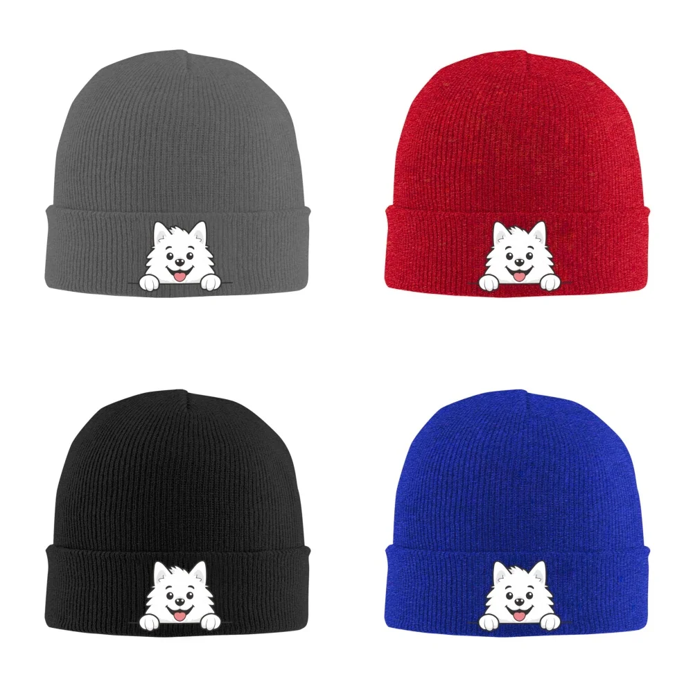 Samoyed Dog Unisex Knitted Hat Outdoor Warm Men Solid Color Crimping Skullies Beanie Cap Hip Hop