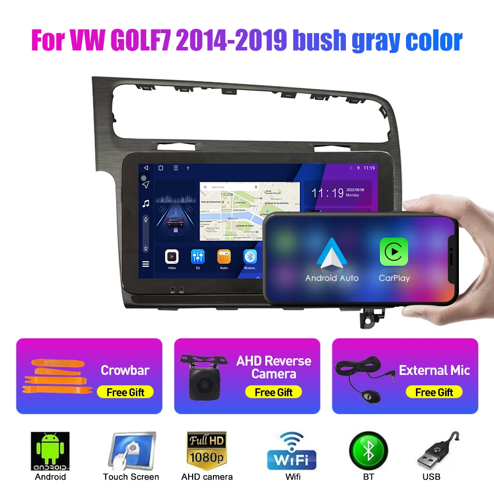 

10,33-дюймовый автомобильный радиоприемник для VW GOLF7 2014-2016 bush 2Din Android, восьмиядерный автомобильный стерео DVD, GPS-навигатор, плеер, QLED-экран Carplay
