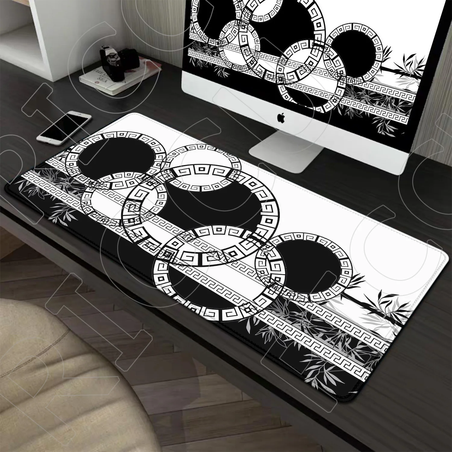 

400x900mm Japanese Black & White Mouse Pad Japan Art Seal circle Yin-yang Large Gaming Chinese texture Desk mat Rubber Mousepad