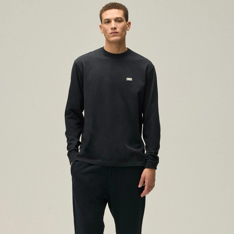 

Kith Long Sve Tee Japanese Sle round Ne Letter Print Versatile T-irt for Men Youth Faion Stand Fit Autumn Wear