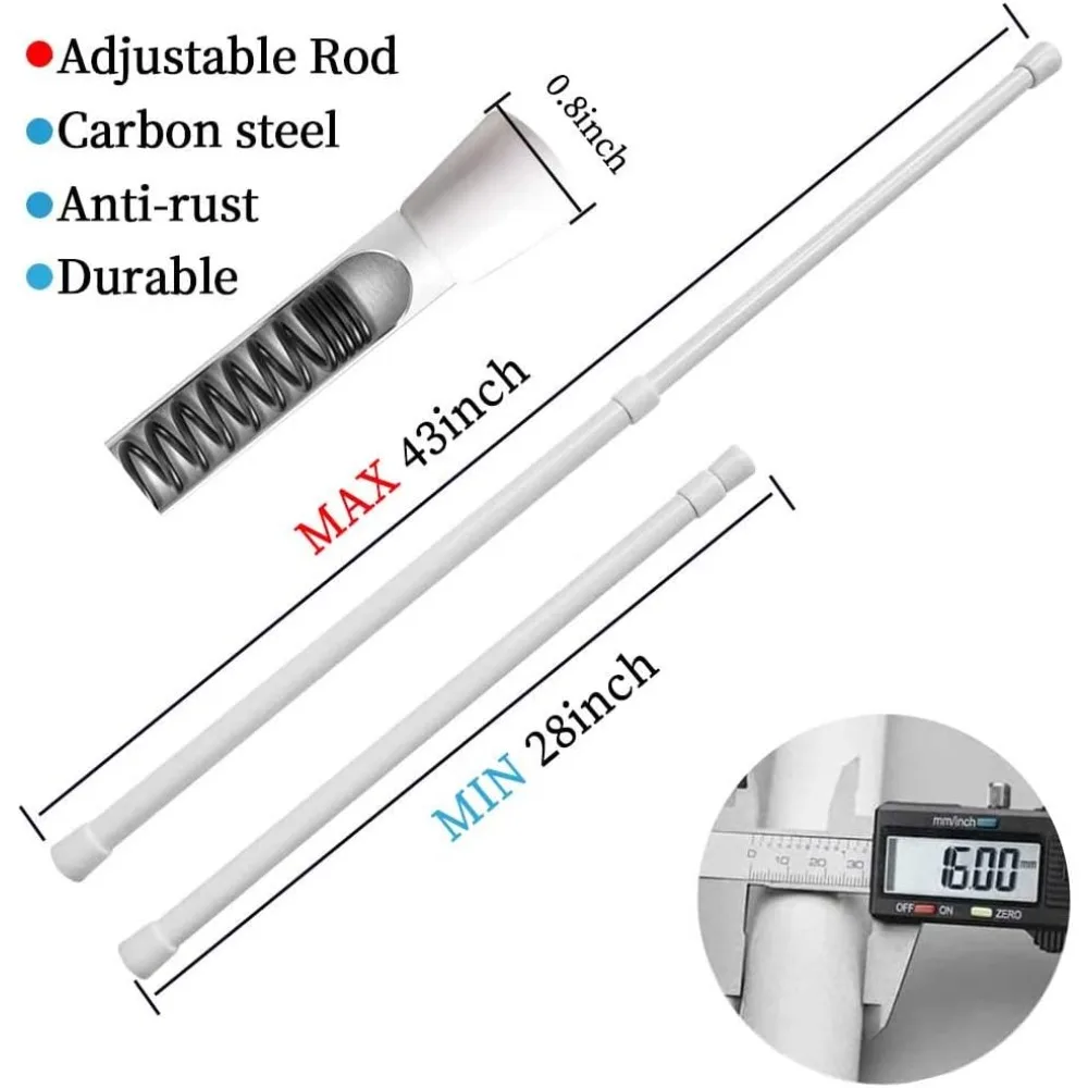 Adjustable Spring Tension Curtain Rod 28-43in, Heavy Duty Steel, No Drill, Non-Slip for Kitchen Bathroom view 2
